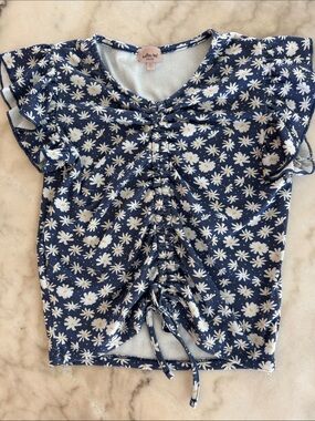 Girls Willow & Root Navy Daisy Ruched Front Crop Top
